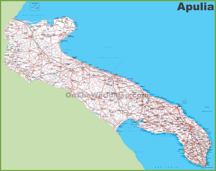 Large detailed map of Apulia with cities and towns