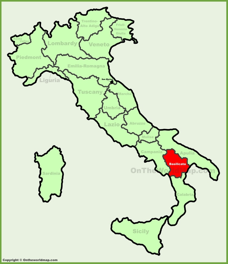 Basilicata sulla mappa dell'Italia