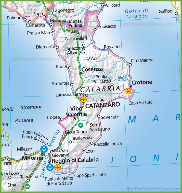 Large map of Calabria