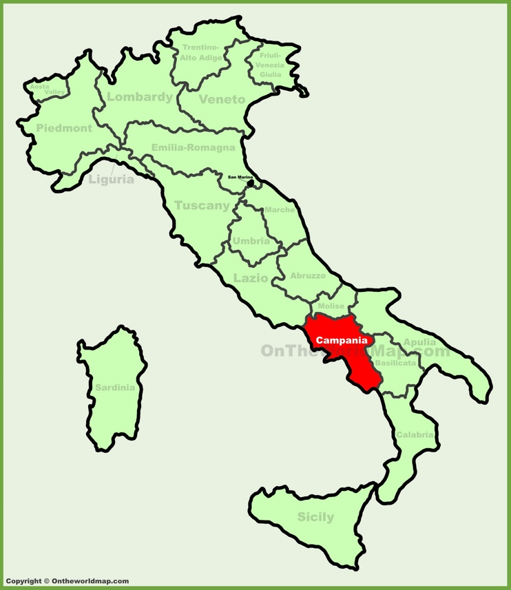 Campania location on the Italy map