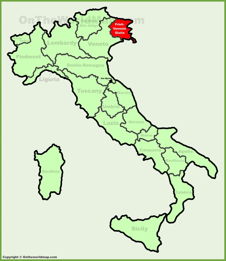Friuli-Venezia Giulia sulla mappa dell'Italia