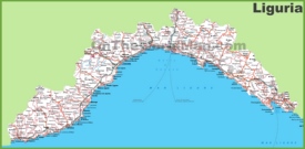 Grande mappa dettagliata di Liguria con città