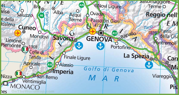 Large map of Liguria