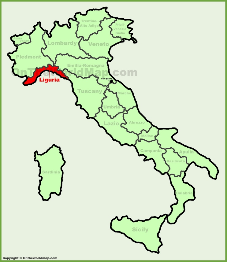 Liguria location on the Italy map