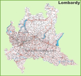 Large detailed map of Lombardy with cities and towns