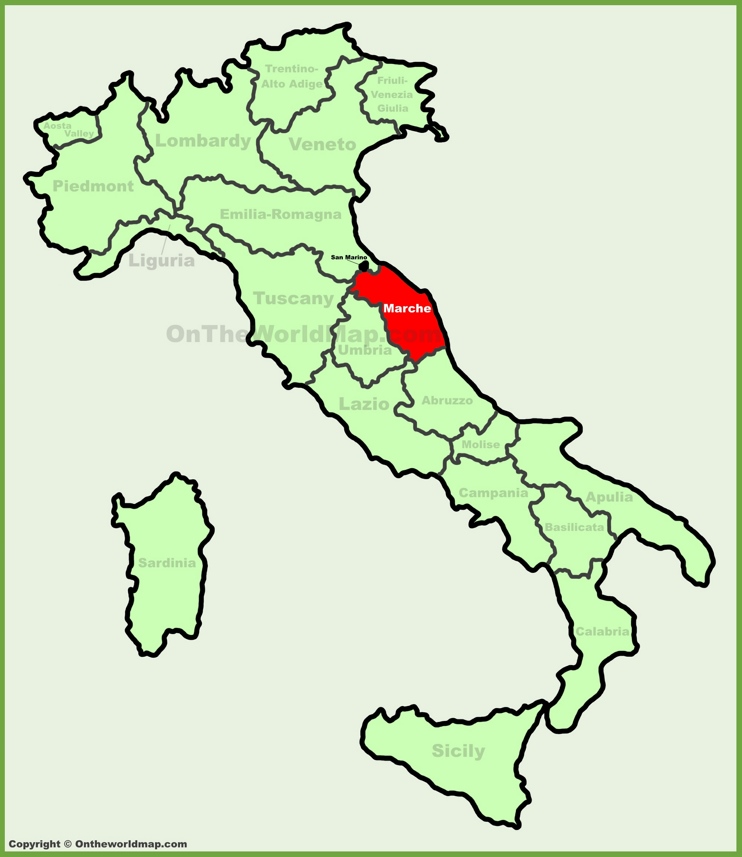 Marche location on the Italy map