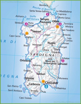 Large map of Sardinia
