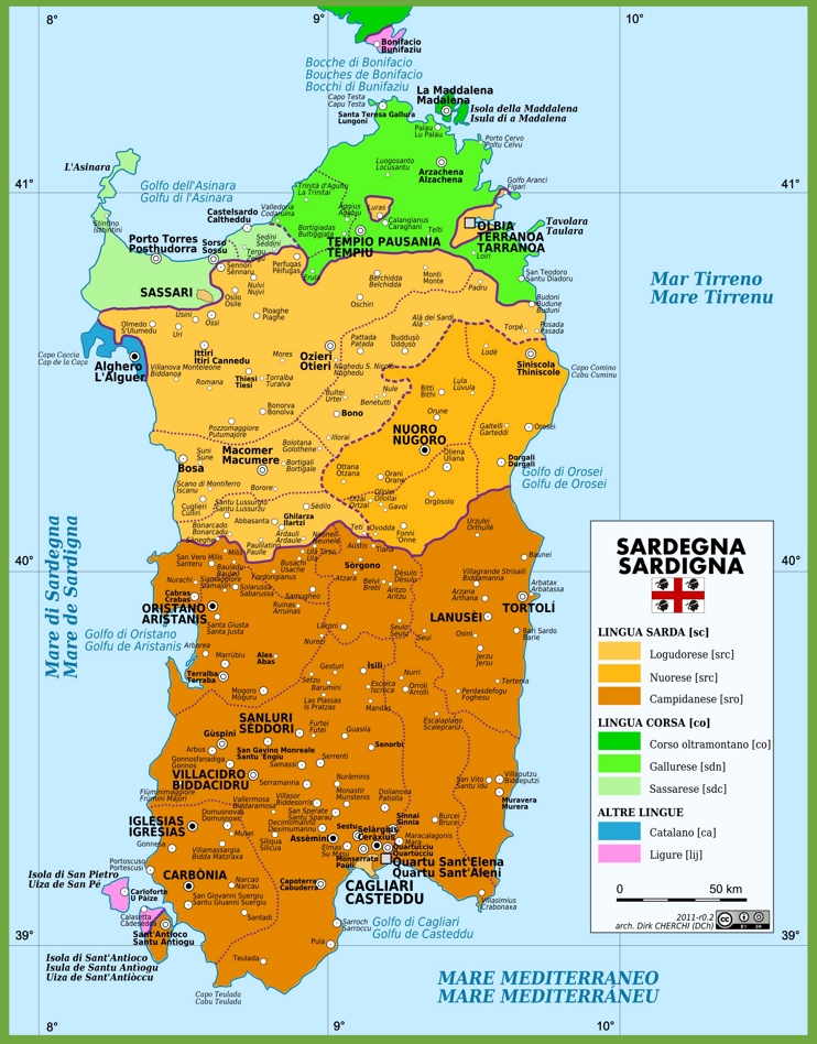 Map of languages in Sardinia