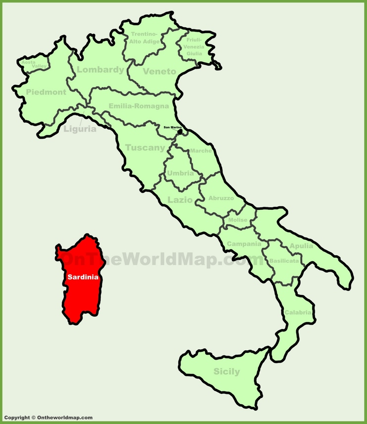 Sardegna sulla mappa dell'Italia