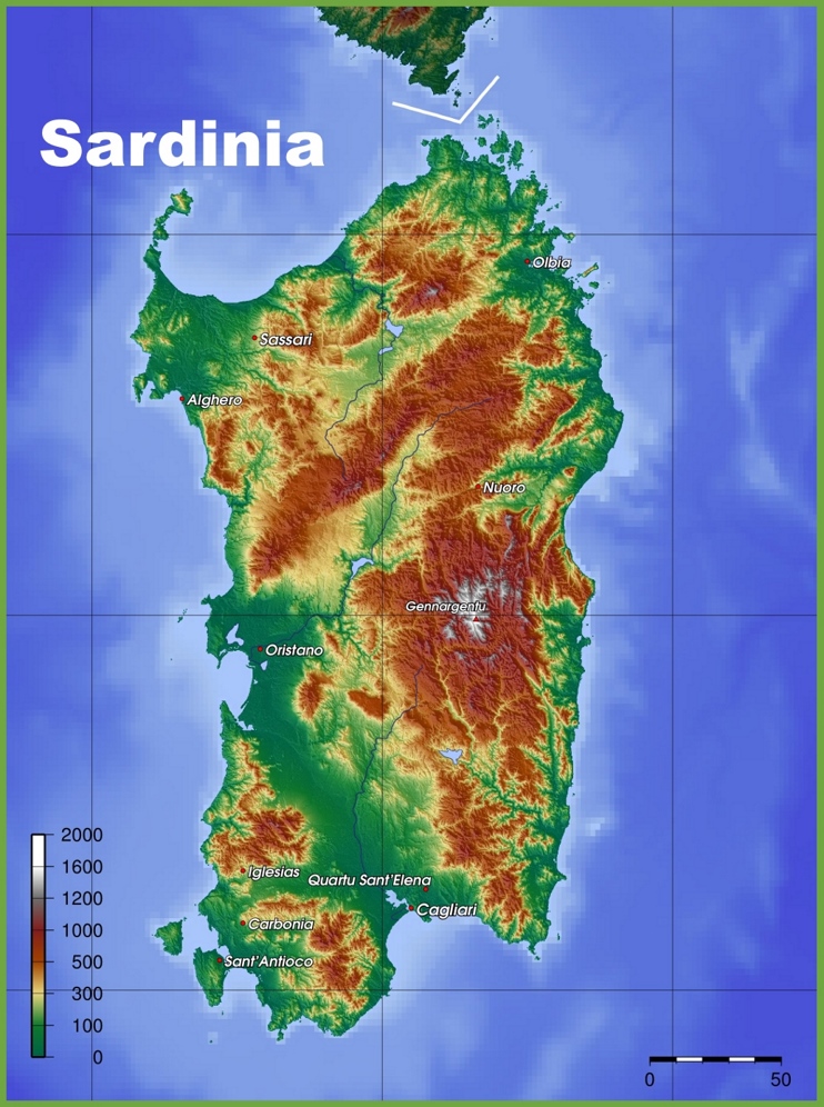 Sardegna - mappa fisica