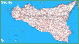 Large detailed map of Sicily with cities and towns