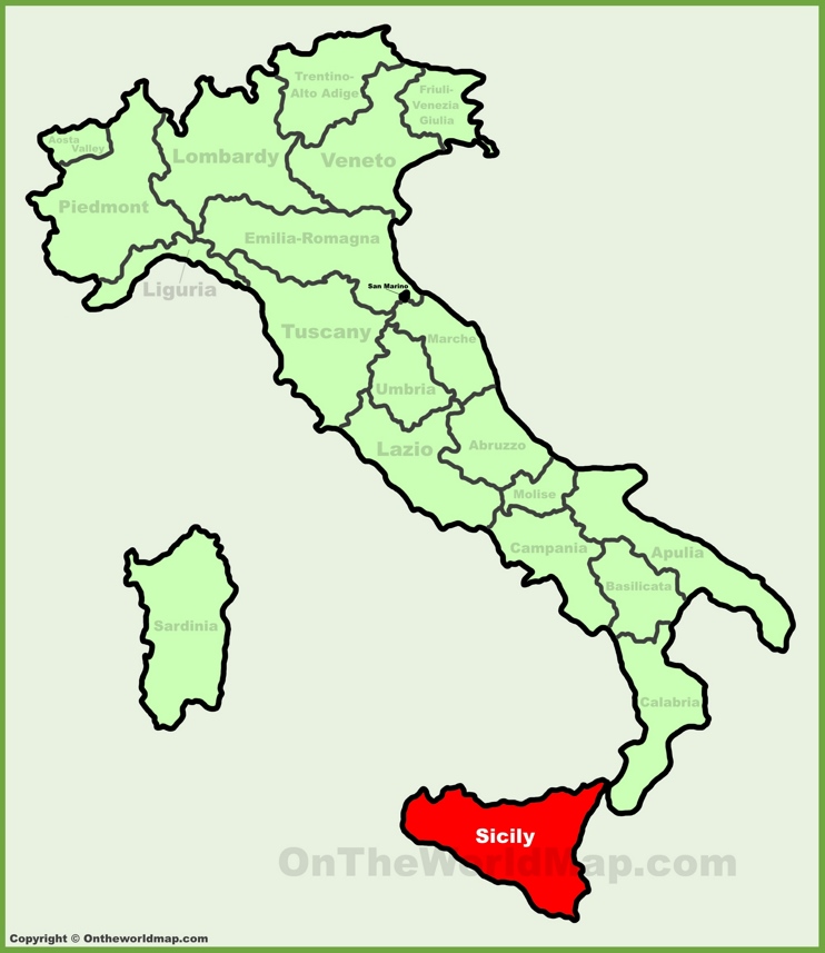 Sicilia sulla mappa dell'Italia
