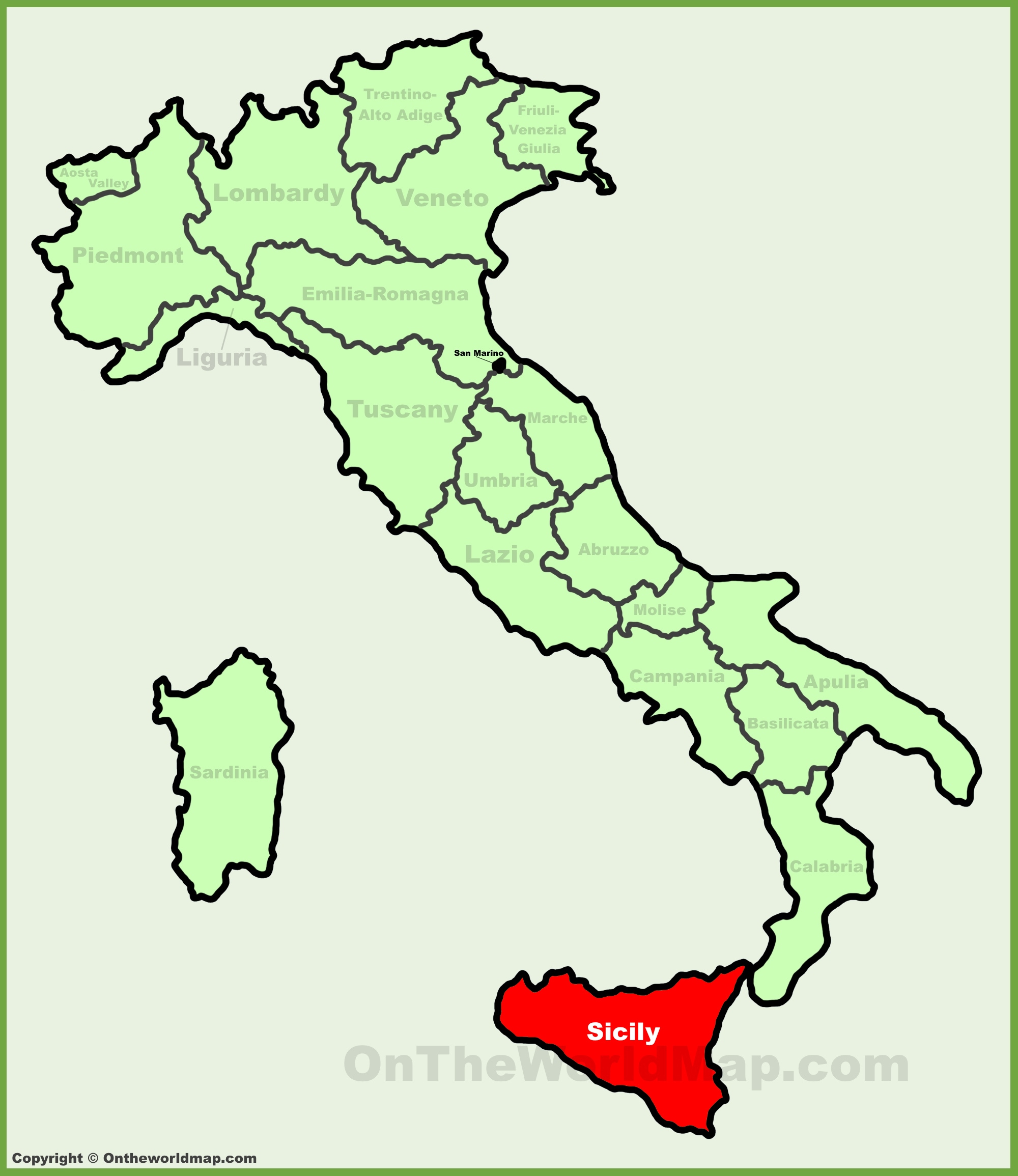 Sicily location on the Italy map - Ontheworldmap.com