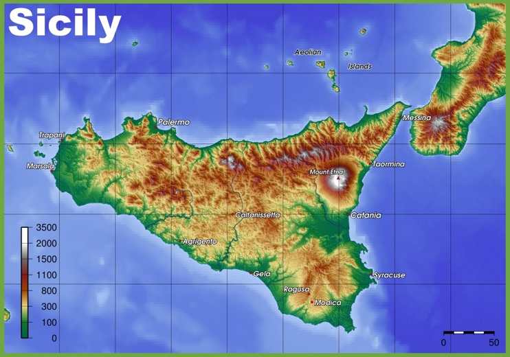 Sicilia - mappa fisica