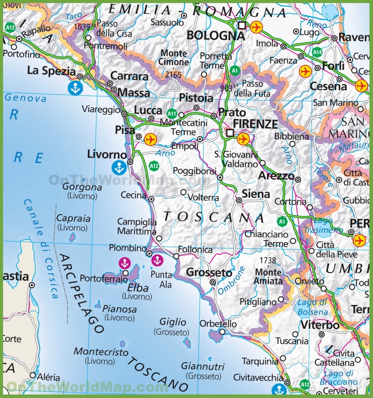 Large map of Tuscany