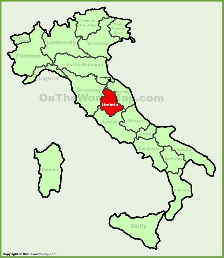 Umbria sulla mappa dell'Italia