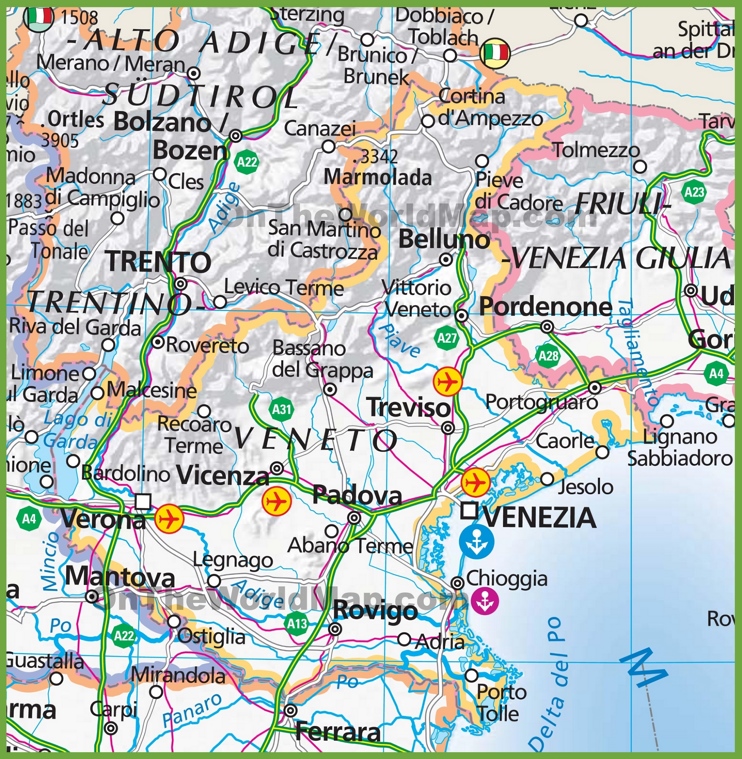 Large map of Veneto
