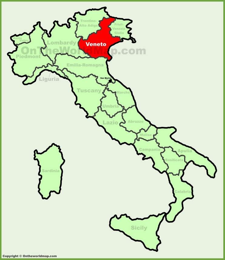 Veneto location on the Italy map
