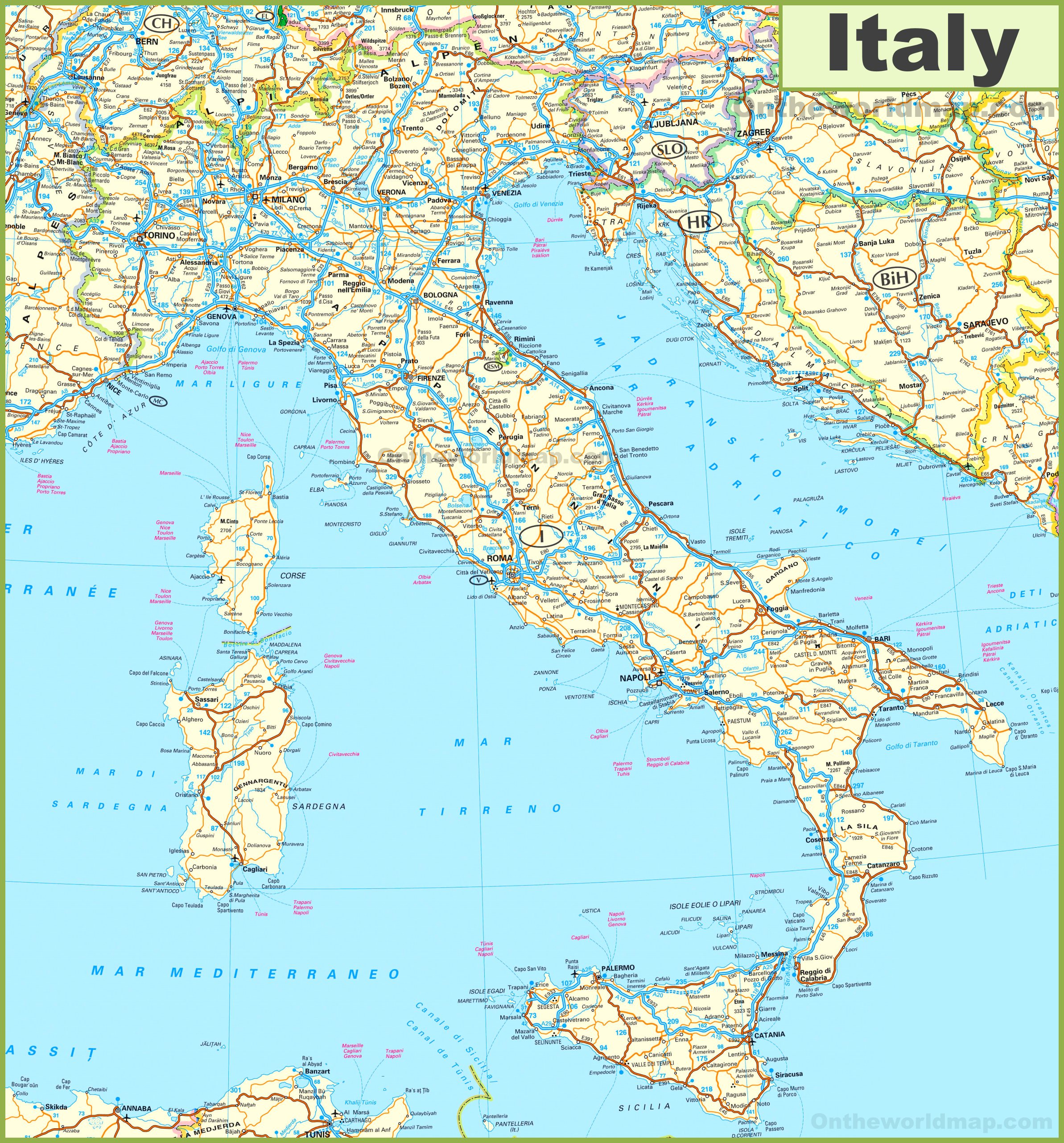 Road map of Italy