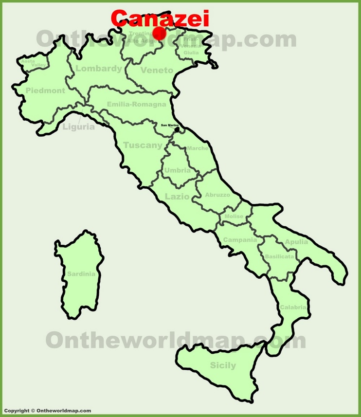 Canazei location on the Italy map