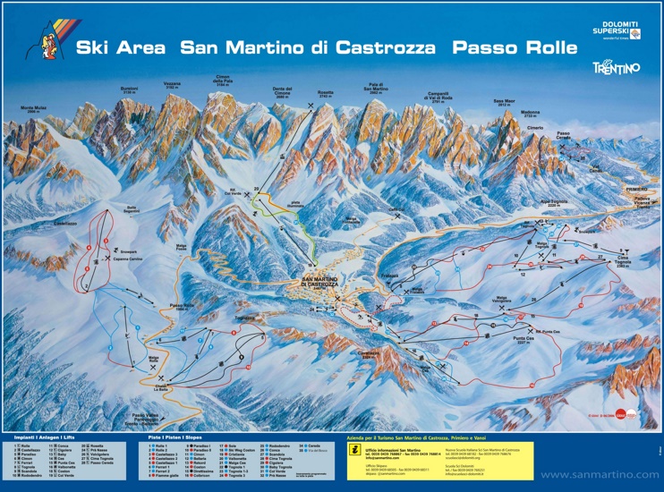 San Martino and Passo Rolle piste map