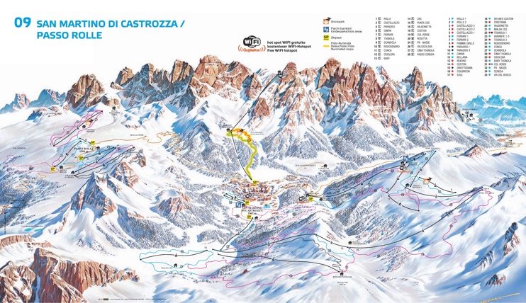 San Martino and Passo Rolle ski map