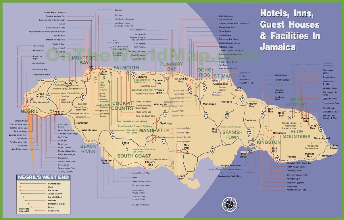 Montego Bay Jamaica Hotel Map   Jamaica Hotel Map 