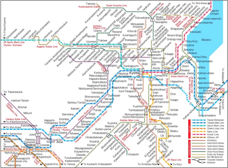 Kyoto area rail map