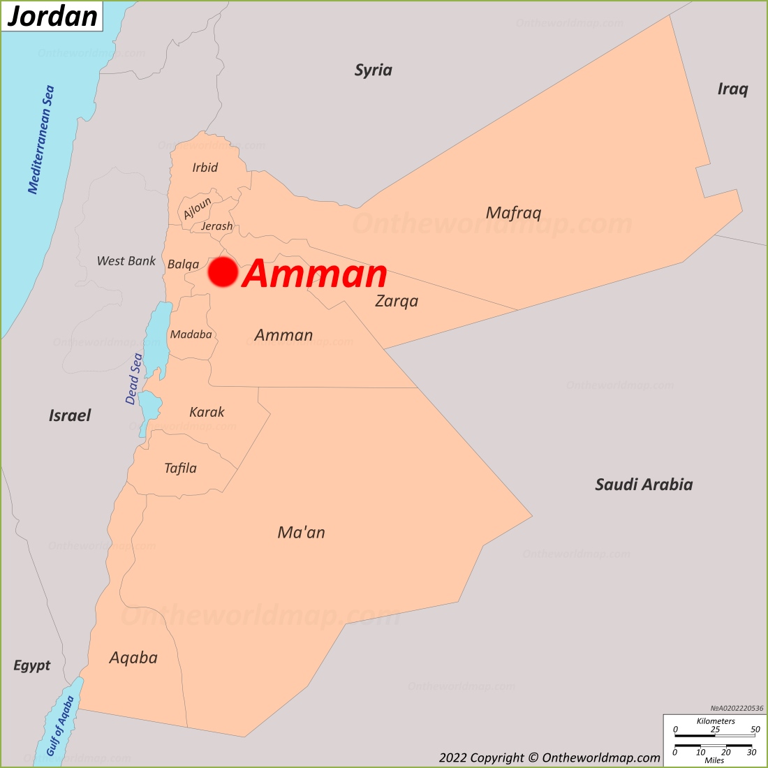 Jordan Political Map With Capital Amman, National Borders,, 51% OFF