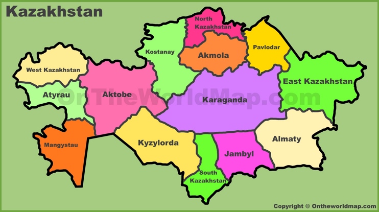 Administrative map of Kazakhstan
