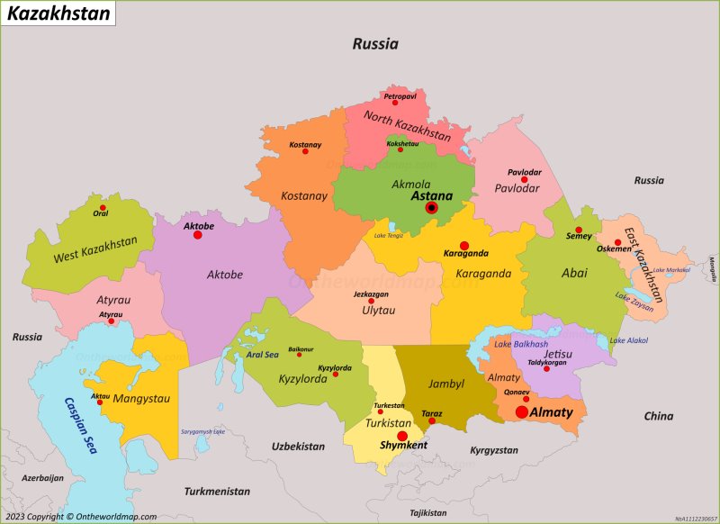 Kazakhstan Regions And Capitals Map