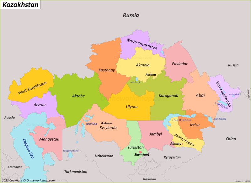 Kazakhstan Regions Map - Ontheworldmap.com