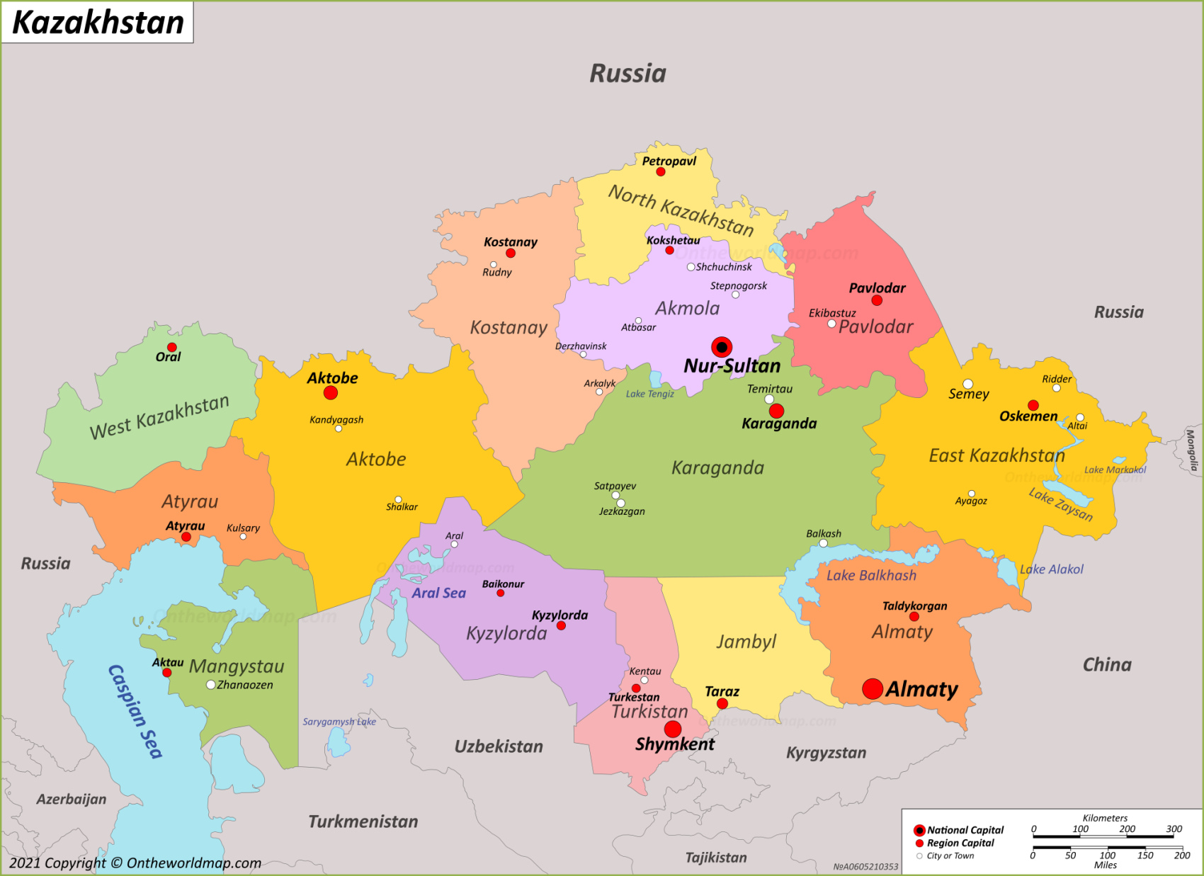 Detailed Political Map Of Kazakhstan Ezilon Maps Images