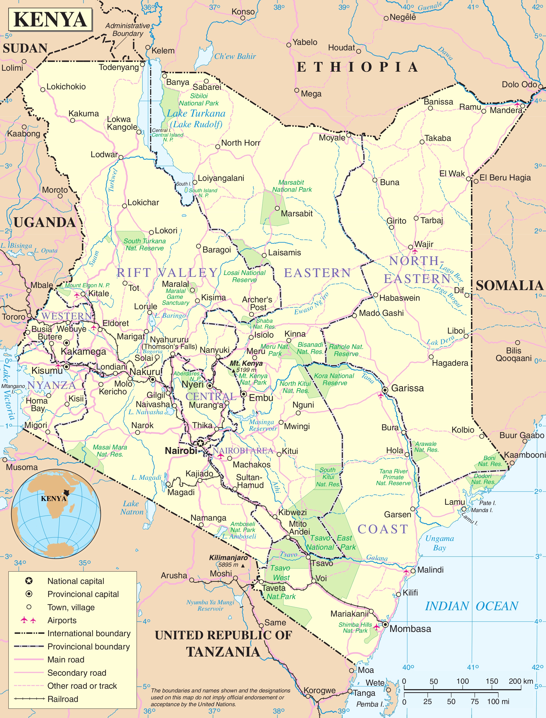 Large Detailed Political Map Of Kenya With Roads Major Cities And Images