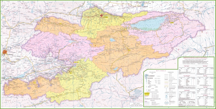 Large detailed map of Kyrgyzstan with cities and towns