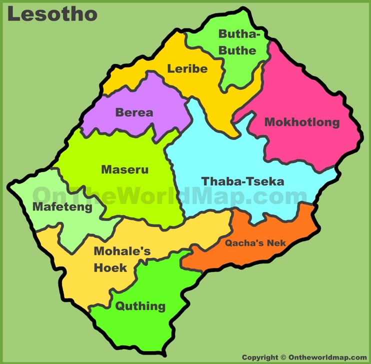 Administrative divisions map of Lesotho