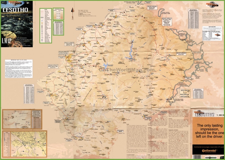 Large detailed tourist map of Lesotho