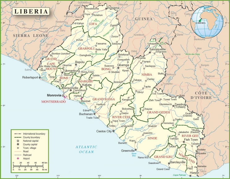 Liberia political map