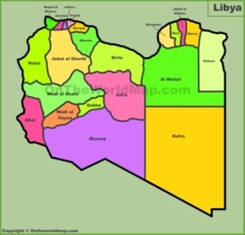 Administrative divisions map of Libya