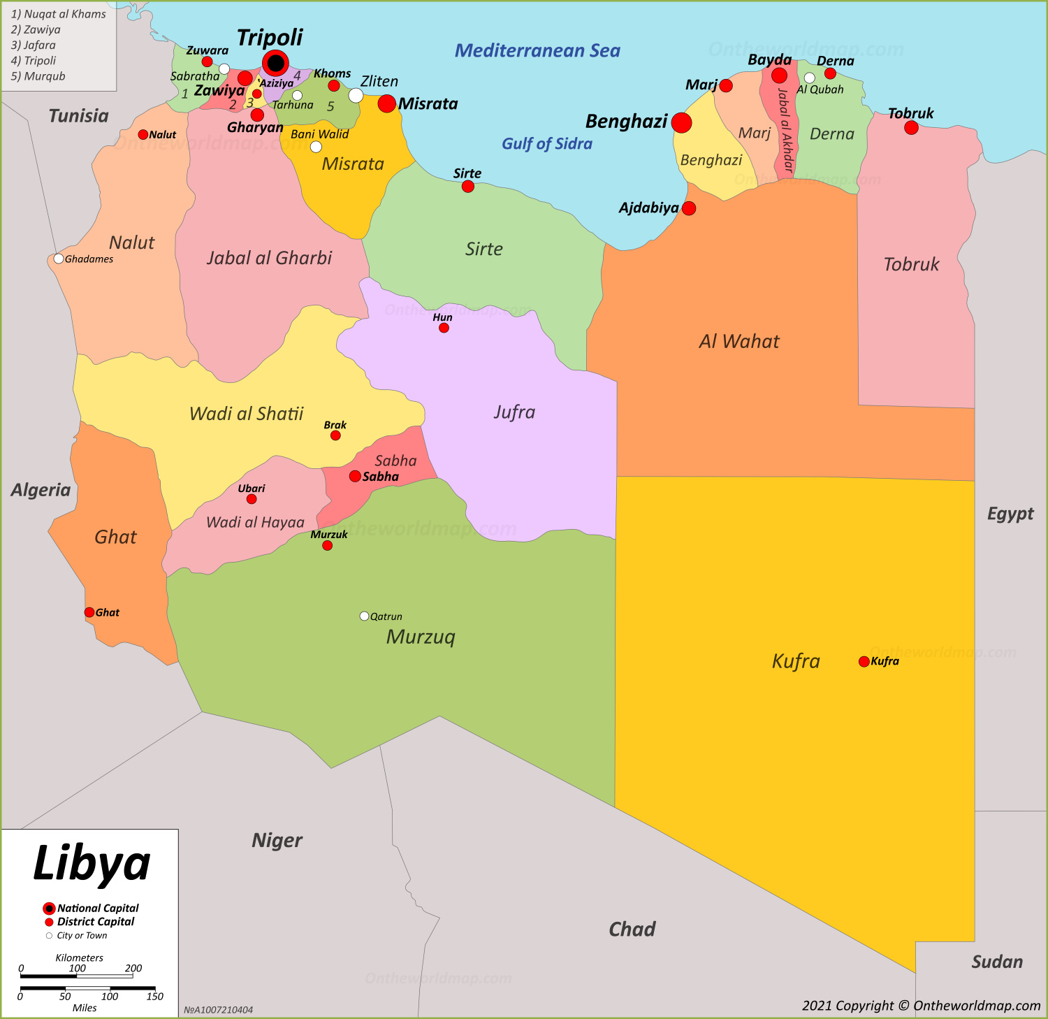 Libya Map With Cities   Map Of Libya 