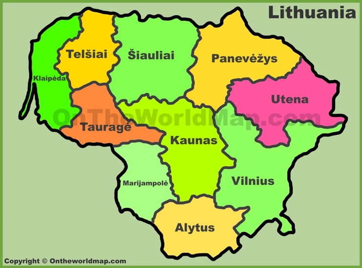 Administrative divisions map of Lithuania