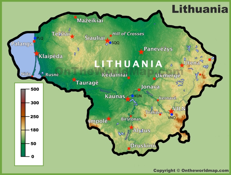 Lithuania physical map