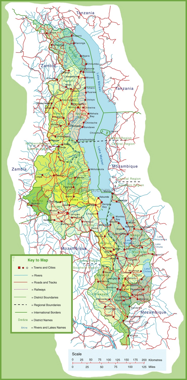 Large detailed map of Malawi