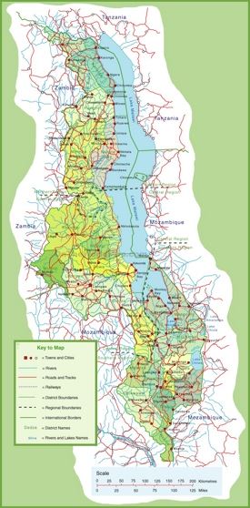 Large detailed map of Malawi