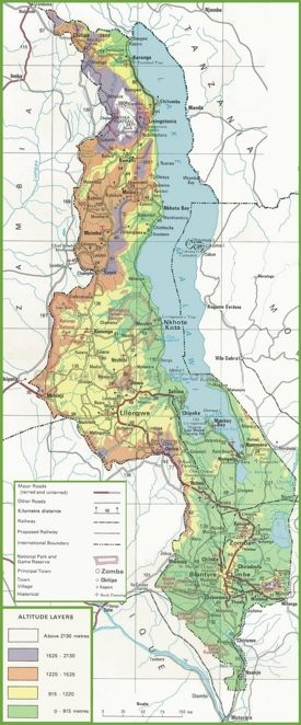 Malawi physical map