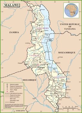 Malawi political map