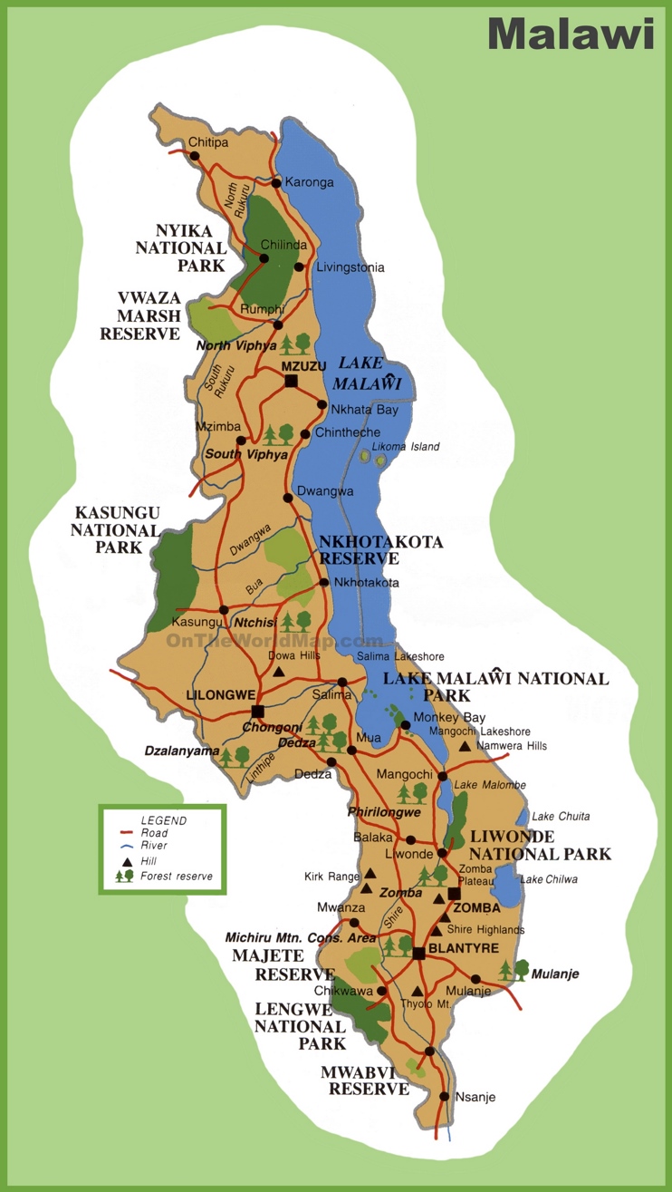 Malawi Tourist Map Ontheworldmap