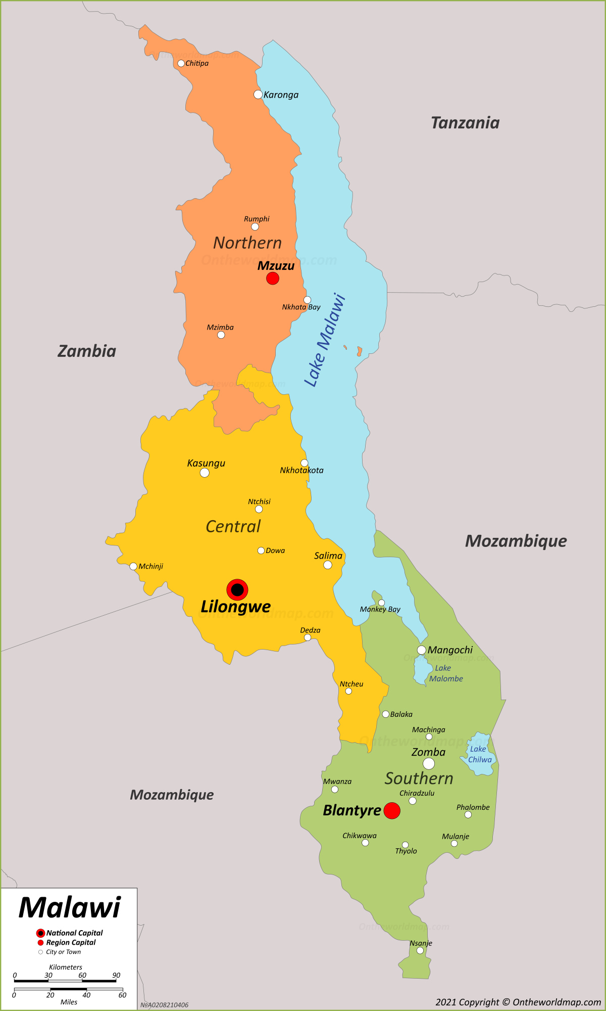 political map of malawi