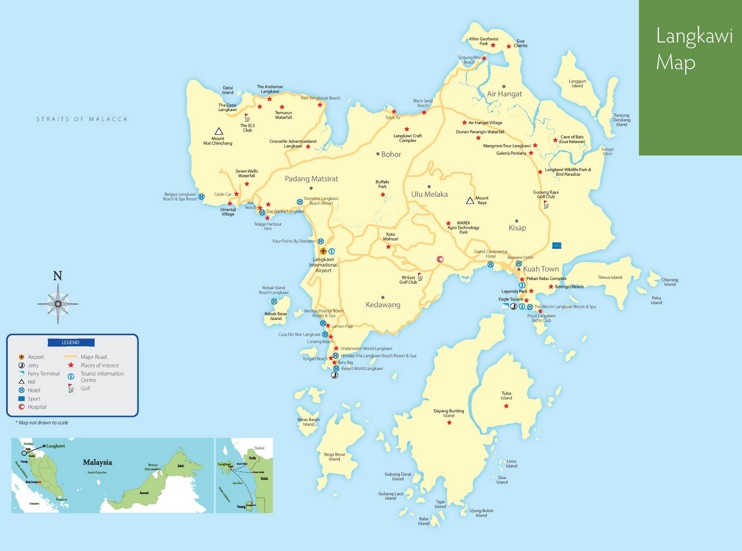 Langkawi hotels and sightseeings map