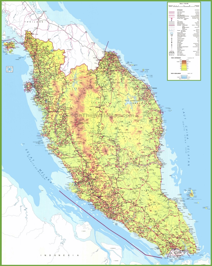Large detailed map of West Malaysia